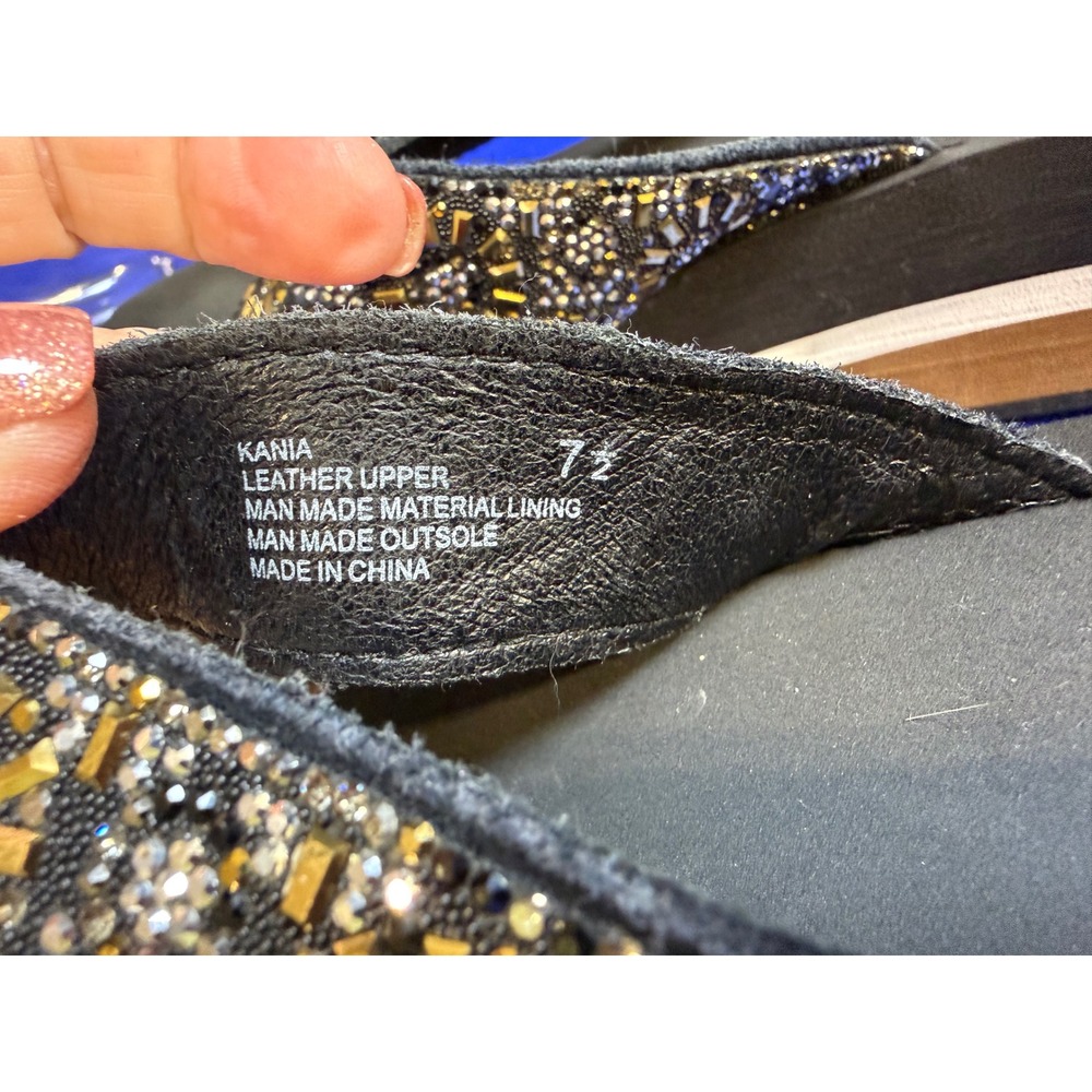 Yellow Box Kania Womens Black Beaded Platform Flip Flops Sandals Gold Silver 7.5 - Picture 5 of 8